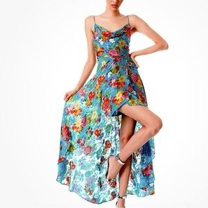 Alice + Olivia Asymmetrical Floral Dress in Blue and Pink